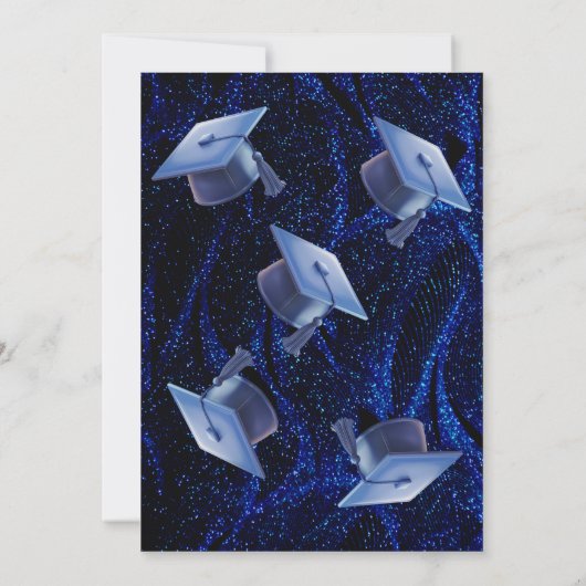 Blue Glitzer Two Graduates Double Graduation Party Einladung (Rückseite)