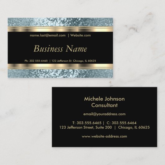 Blue Glitzer und Elegante Gold Business Card Visitenkarte (Vorne/Hinten)