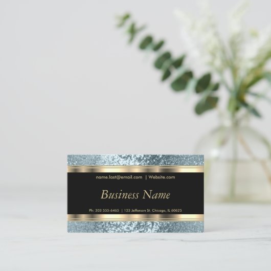Blue Glitzer und Elegante Gold Business Card Visitenkarte (Stehend Vorderseite)