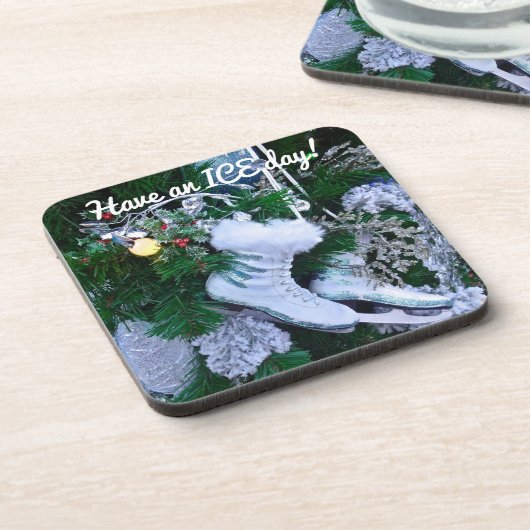 Blue Glitzer und Fur Ice Skate auf Weihnachtsbaum Getränkeuntersetzer (Linke Seite)