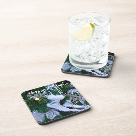 Blue Glitzer und Fur Ice Skate auf Weihnachtsbaum Getränkeuntersetzer (Rechte Seite)