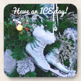 Blue Glitzer und Fur Ice Skate auf Weihnachtsbaum Getränkeuntersetzer