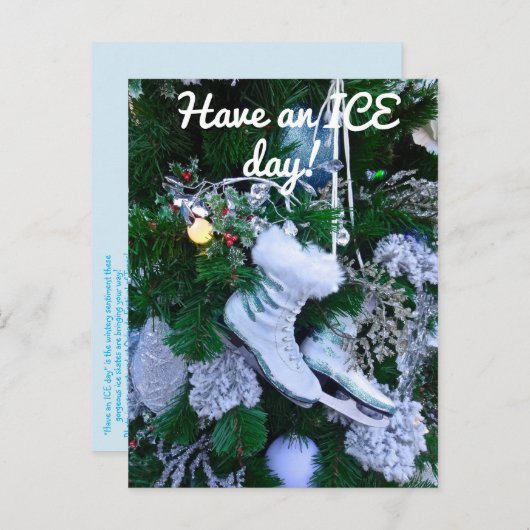 Blue Glitzer und Fur Ice Skate auf Weihnachtsbaum Postkarte (Vorne/Hinten)