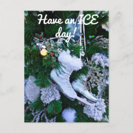Blue Glitzer und Fur Ice Skate auf Weihnachtsbaum Postkarte