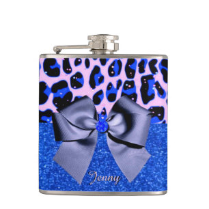 Blue Glitzer und Leopard Print Flachmann