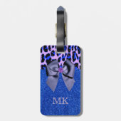 Blue Glitzer und Leopard Print Gepäckanhänger (Rückseite vertikal)