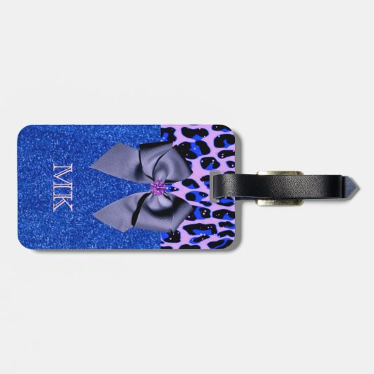 Blue Glitzer und Leopard Print Gepäckanhänger (Rückseite horizontal)