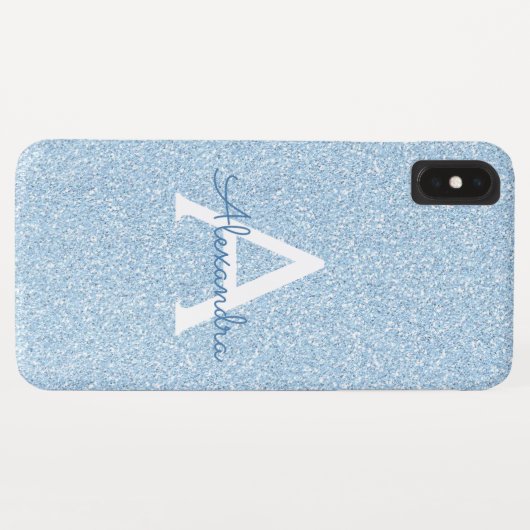 Blue Glitzer und Sparkle Monogram Case-Mate iPhone Hülle (Rückseite (Horizontal))