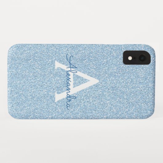 Blue Glitzer und Sparkle Monogram Case-Mate iPhone Hülle (Rückseite (Horizontal))