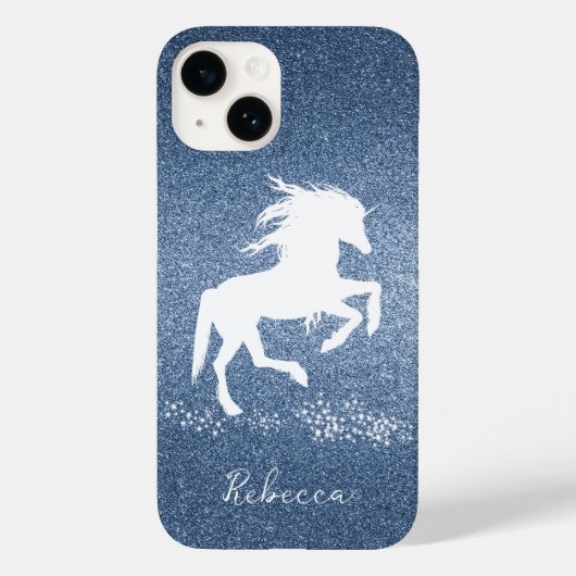 Blue Glitzer Unicorn Case-Mate iPhone Hülle (Rückseite)