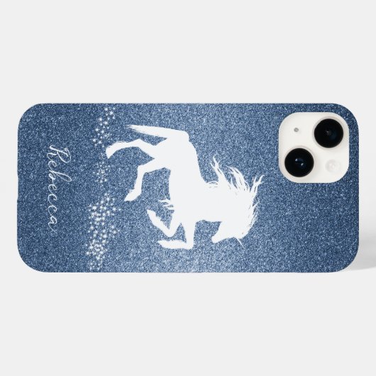 Blue Glitzer Unicorn Case-Mate iPhone Hülle (Rückseite (Horizontal))