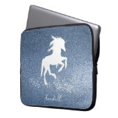 Blue Glitzer Unicorn Laptopschutzhülle (Vorderseite Links)