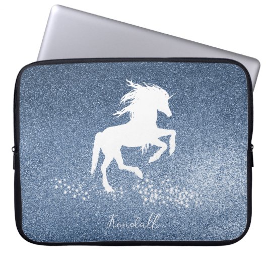 Blue Glitzer Unicorn Laptopschutzhülle (Vorderseite)