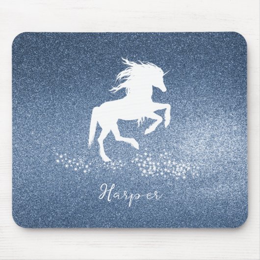 Blue Glitzer Unicorn Mousepad (Vorne)