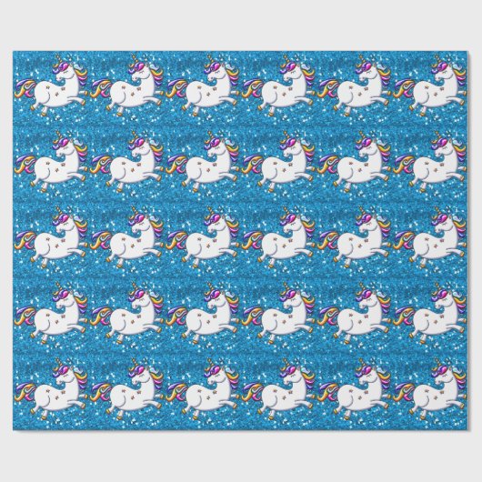 Blue Glitzer Unicorns Geschenkpapier (Flach)