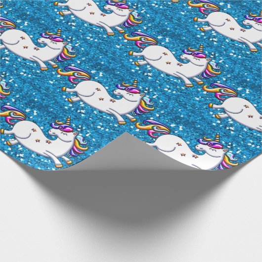 Blue Glitzer Unicorns Geschenkpapier (Ecke)
