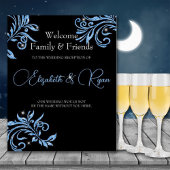 Blue Glitzer Vine Wirbel Sparkle Wedding Willkomme Poster