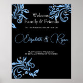 Blue Glitzer Vine Wirbel Sparkle Wedding Willkomme Poster (Vorne)