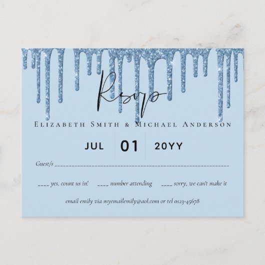 Blue Glitzer Wedding BUDGET Postkarte (Vorderseite)