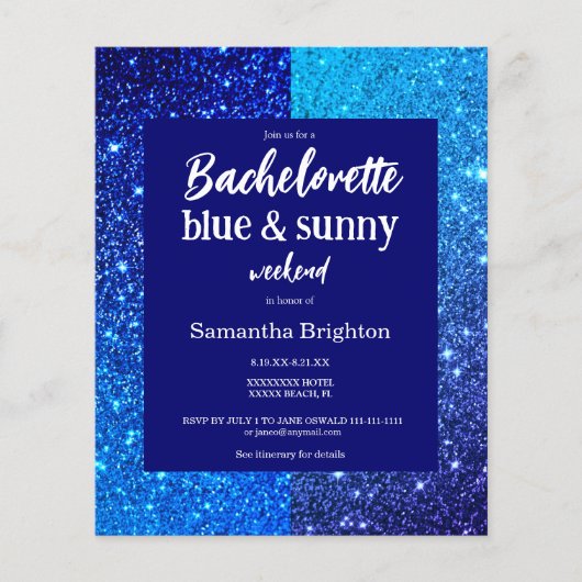 Blue Glitzer Weekend Bachelorette Einladung (Vorderseite)