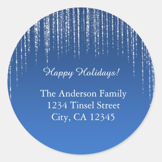 Blue & Glitzer Weihnachtsanschrift Labels Runder Aufkleber (Vorderseite)