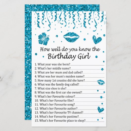 Blue Glitzer Wie gut kennen Sie den Geburtstag? (Vorne/Hinten)