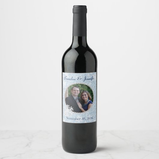 Blue Glitzer Winter Wedding Wine Label Weinetikett (Vorderseite)