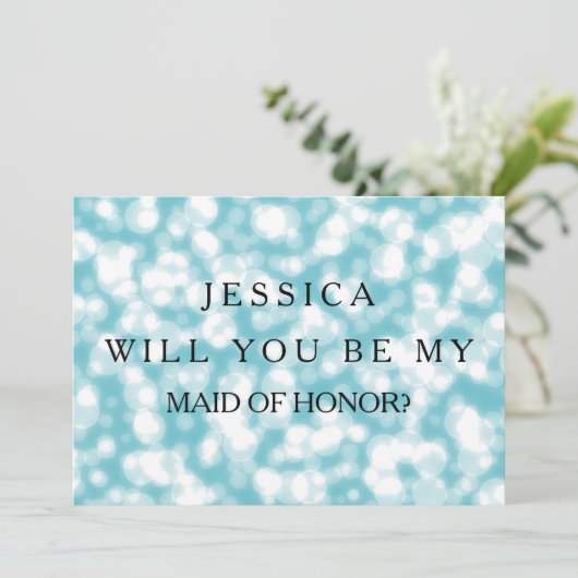 Blue Glitzer wird meine TRAUZEUGIN sein Einladung (Stehend Vorderseite)