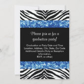Blue Glitzer Zebra Bow Abschluss Einladung (Rückseite)
