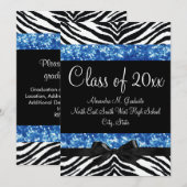 Blue Glitzer Zebra Bow Abschluss Einladung (Vorne/Hinten)