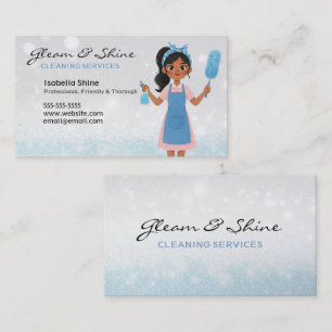 Blue Glitzern Cleaner Reinigungsservice Housekeepe Visitenkarte
