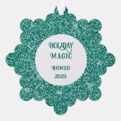 Blue Glitzern Frame Christmas Ornament Karte (Rückseite)