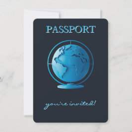 Blue Globe Passport Travel Baby Shower Einladung
