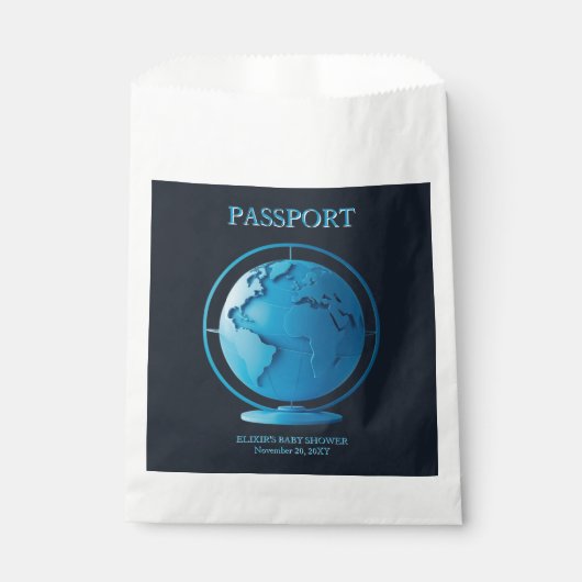 Blue Globe Passport Travel Baby Shower Geschenktütchen (Vorderseite)