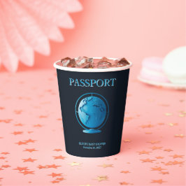 Blue Globe Passport Travel Baby Shower Pappbecher
