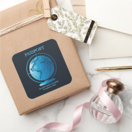 Blue Globe Passport Travel Baby Shower Quadratischer Aufkleber
