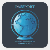 Blue Globe Passport Travel Baby Shower Quadratischer Aufkleber (Vorderseite)