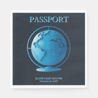 Blue Globe Passport Travel Baby Shower Serviette