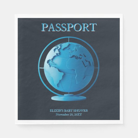Blue Globe Passport Travel Baby Shower Serviette (Vorderseite)