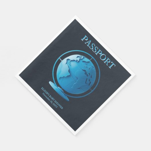 Blue Globe Passport Travel Baby Shower Serviette (Ecke)