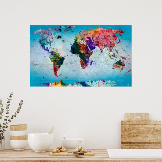 Blue Globe World Map Poster (Küche)