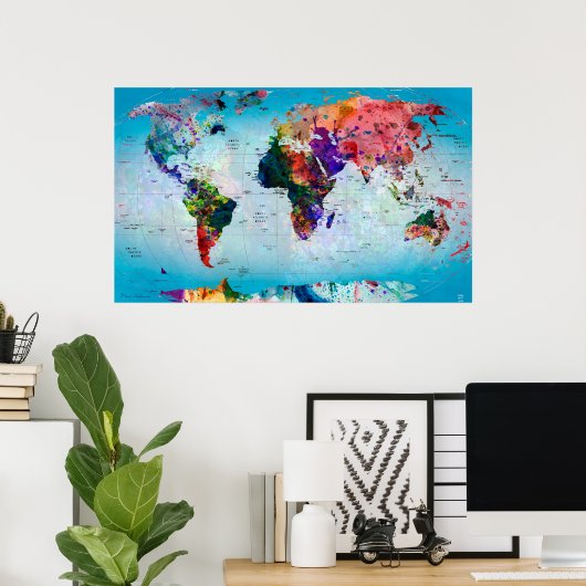 Blue Globe World Map Poster (Heimbüro)