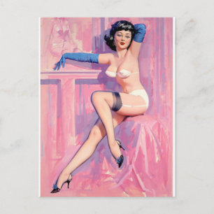 Blue Gloves Pinup Postkarte