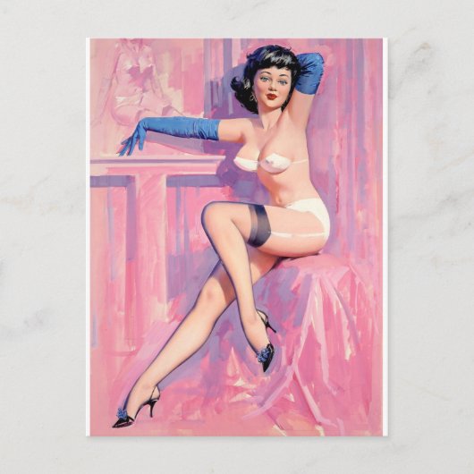 Blue Gloves Pinup Postkarte (Vorderseite)
