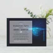 Blue Glow Futuristic Virtual Graduation Party Einladung (Stehend Vorderseite)