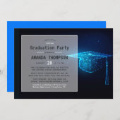 Blue Glow Futuristic Virtual Graduation Party Einladung (Vorne/Hinten)