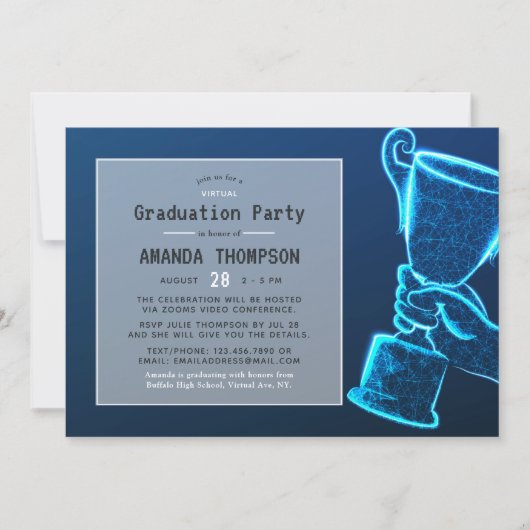 Blue Glow Futuristic Virtual Graduation Party Einladung (Vorderseite)