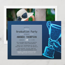 Blue Glow Futuristic Virtual Graduation Party Einladung