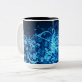 Blue Glow Musiknoten Zweifarbige Tasse (Vorderseite Links)