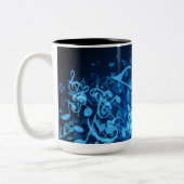 Blue Glow Musiknoten Zweifarbige Tasse (Links)